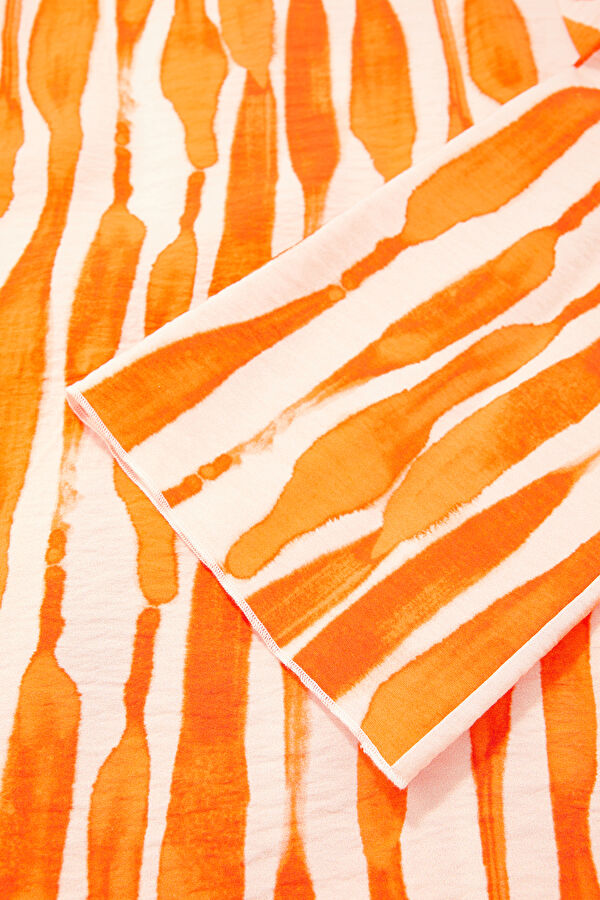 Orange Patterned Long-Sleeved Women's Blouse 6