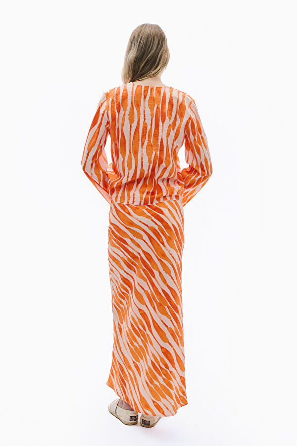 Orange Patterned Long-Sleeved Women's Blouse 2