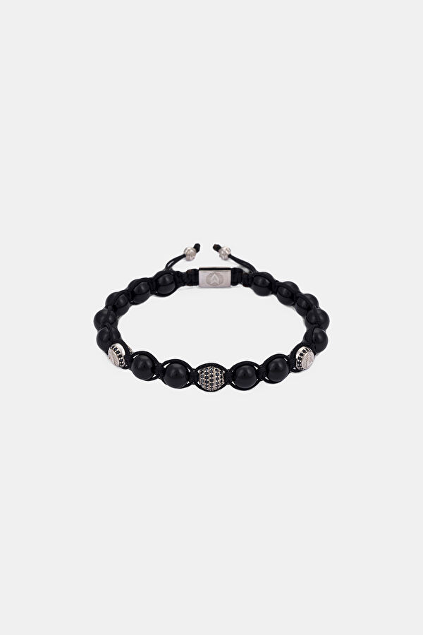 Silver-Colored Onyx Shamballa Bracelet