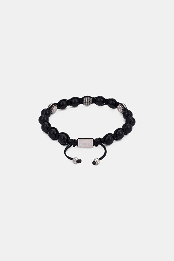 Silver-Colored Onyx Shamballa Bracelet 2