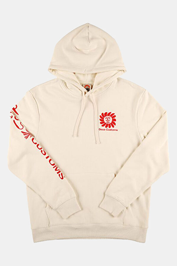 Ekru Relax Kalıp Kapuşonlu Erkek Sweatshirt 3