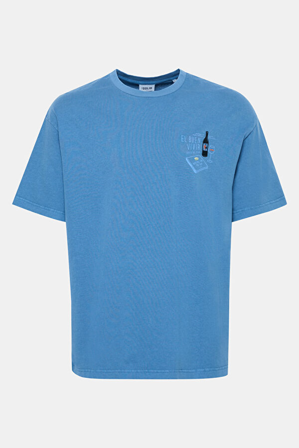 Blue Crew Neck Printed T-Shirt