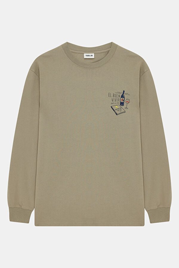 Yeşil Bisiklet Yaka Erkek Sweatshirt