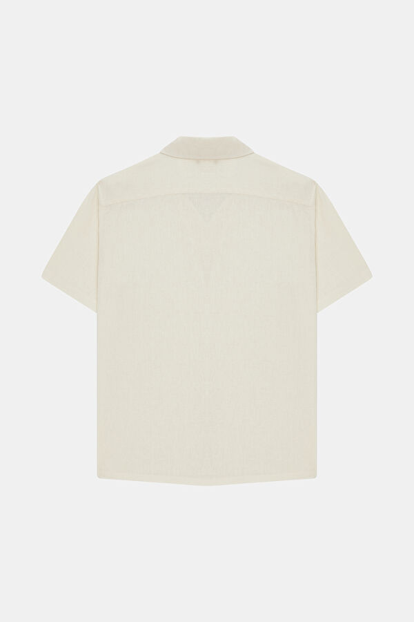 Relax Pattern Linen Ecru Embroidered Resort Collar Shirt 2