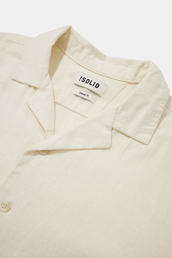 Relax Pattern Linen Ecru Embroidered Resort Collar Shirt 3