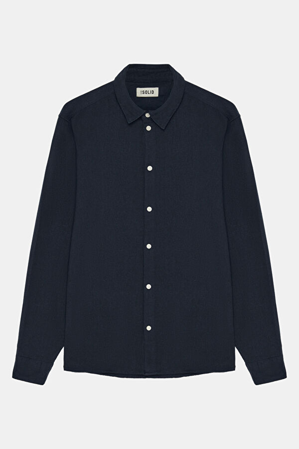 Navy Blue Linen Men's Shirt