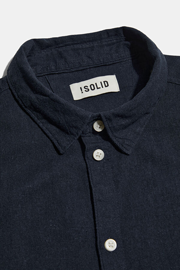 Navy Blue Linen Men's Shirt 3