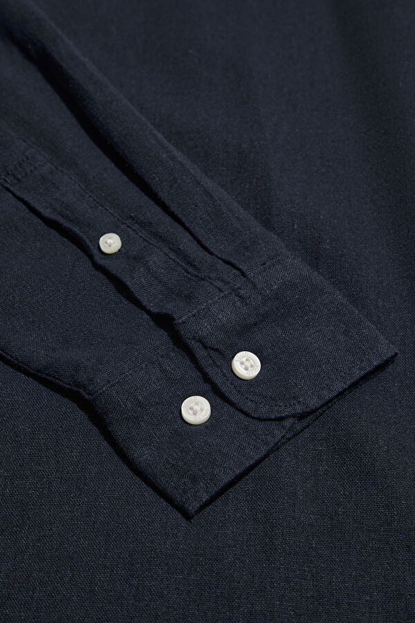 Navy Blue Linen Men's Shirt 5