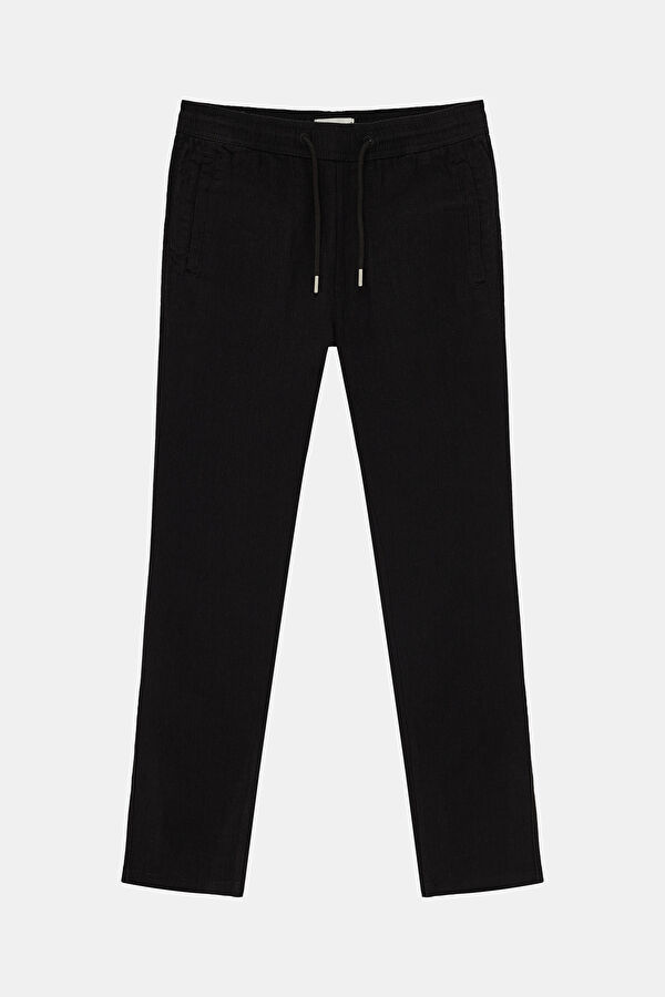 Black Slim Fit Linen Viscose Men's Trousers
