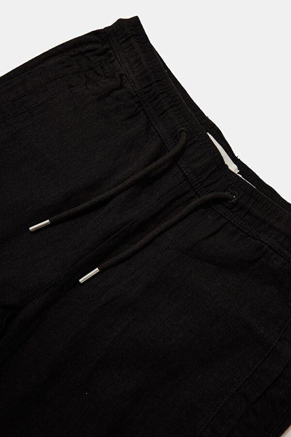 Black Slim Fit Linen Viscose Men's Trousers 3