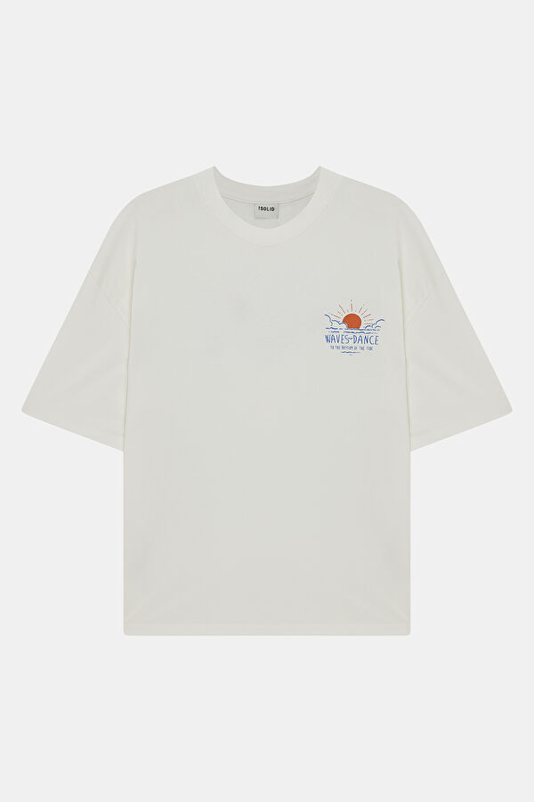 Relax Pattern Cream Crew Neck Printed T-Shirt