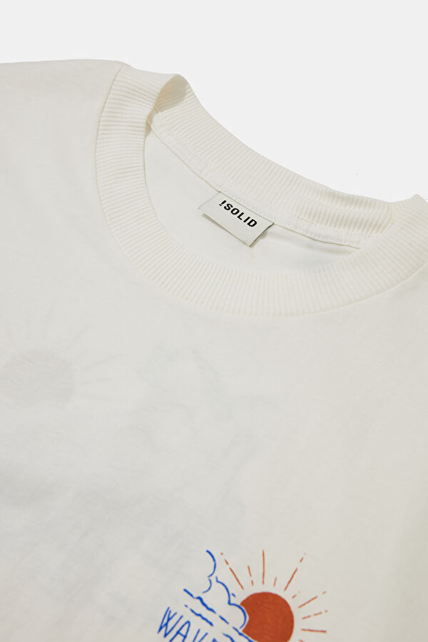 Relax Pattern Cream Crew Neck Printed T-Shirt 3