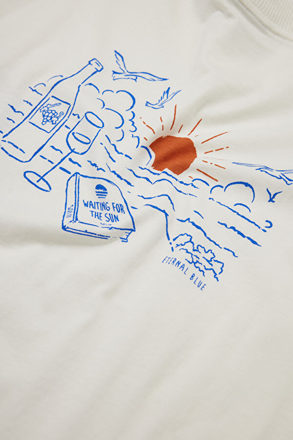 Relax Pattern Cream Crew Neck Printed T-Shirt 4