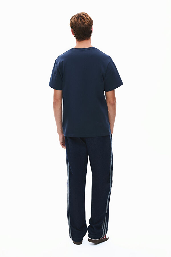 Navy Blue Crew Neck Printed Men's T-Shirt 2