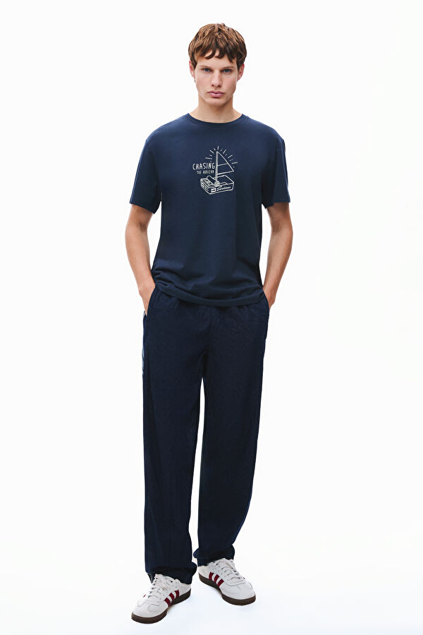 Navy Blue Crew Neck Printed Men's T-Shirt 3