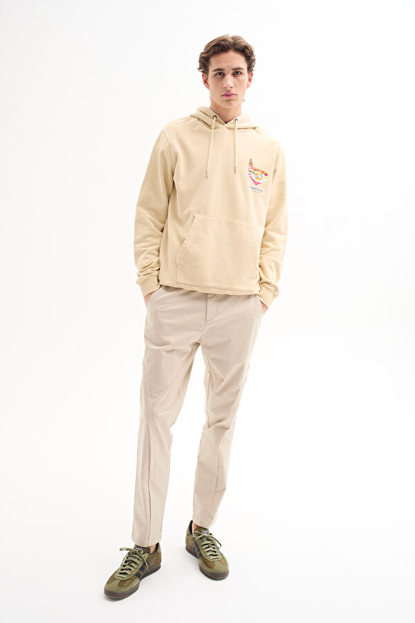 Bej Kapuşonlu Erkek Sweatshirt