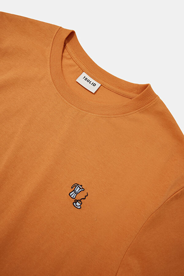 Turuncu Bisiklet Yaka Baskılı T-Shirt 3