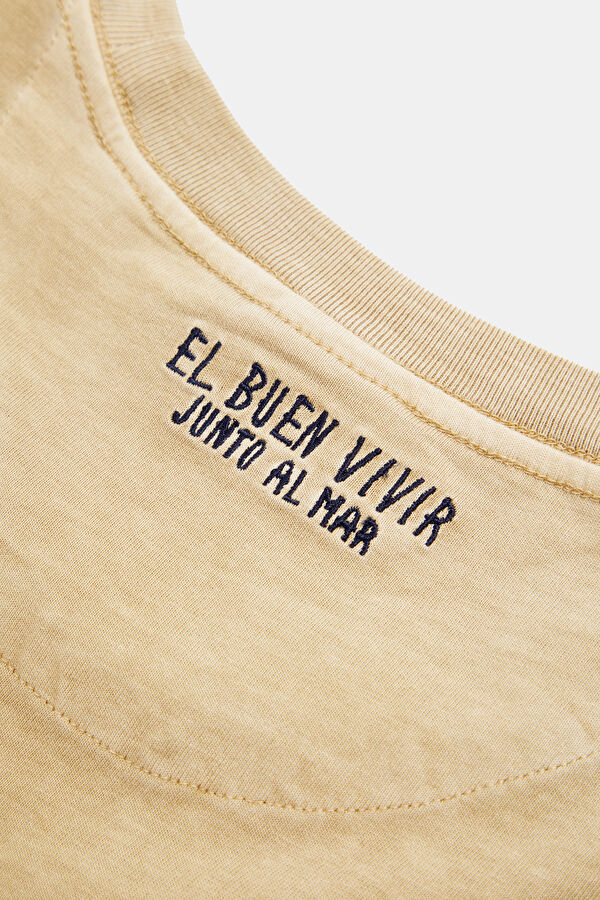 Bej Bisiklet Yaka Baskılı Erkek T-Shirt 6