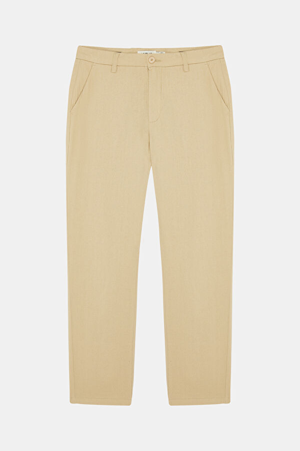 Beige Straight Leg Linen Viscose Men's Trousers 3