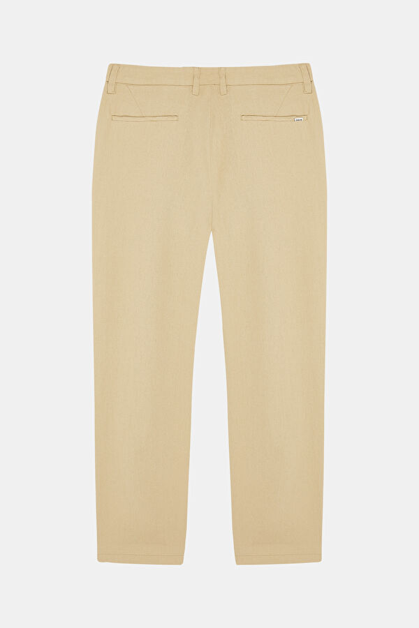 Beige Straight Leg Linen Viscose Men's Trousers 4