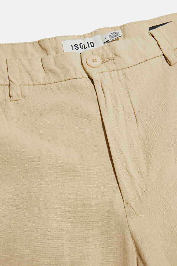 Beige Straight Leg Linen Viscose Men's Trousers 5