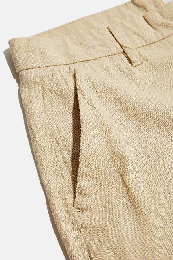 Beige Straight Leg Linen Viscose Men's Trousers 6
