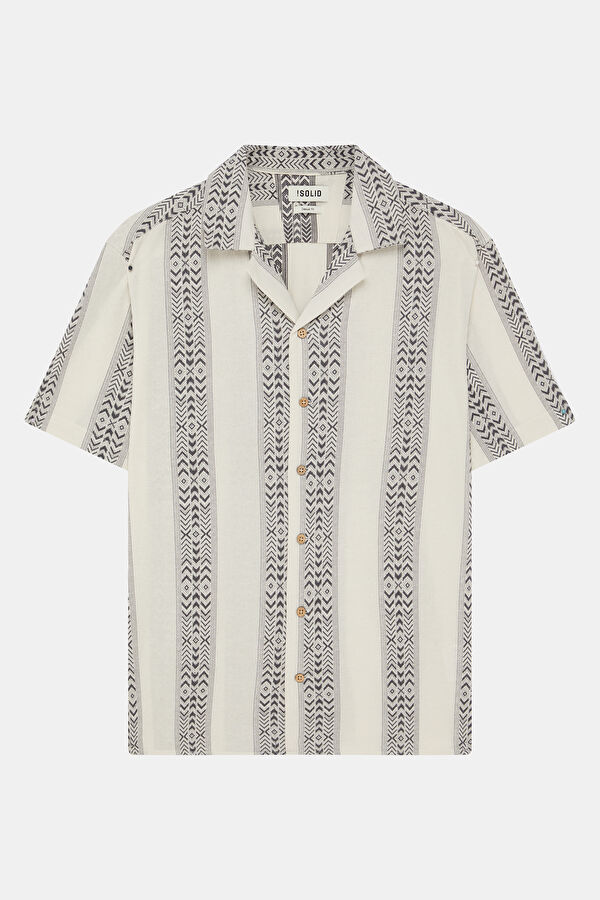 Ecru Striped Resort Collar Shirt