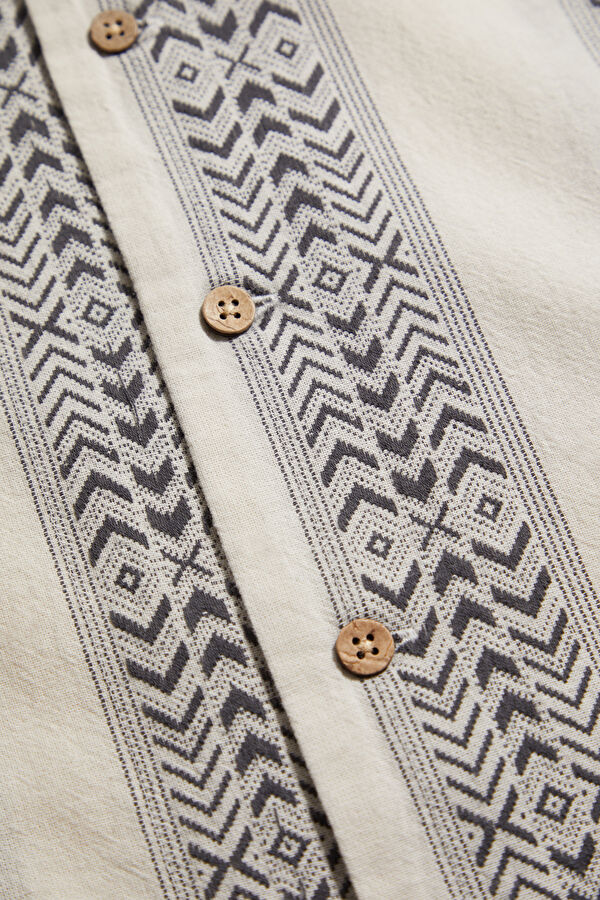 Ecru Striped Resort Collar Shirt 4