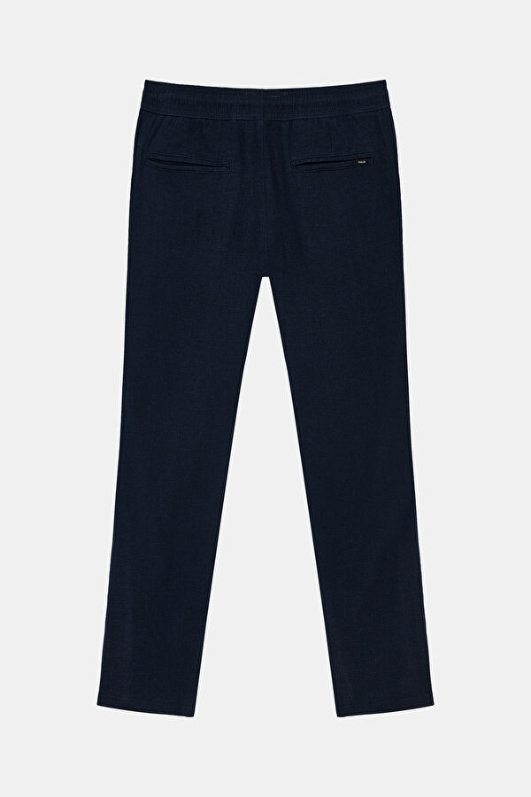 Navy Blue Slim Fit Linen Viscose Men's Trousers 2