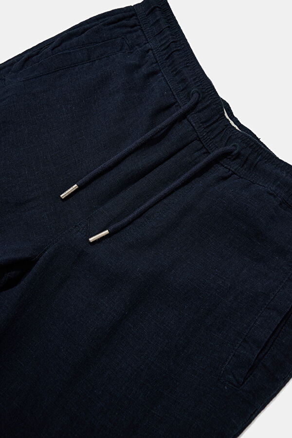 Navy Blue Slim Fit Linen Viscose Men's Trousers 3