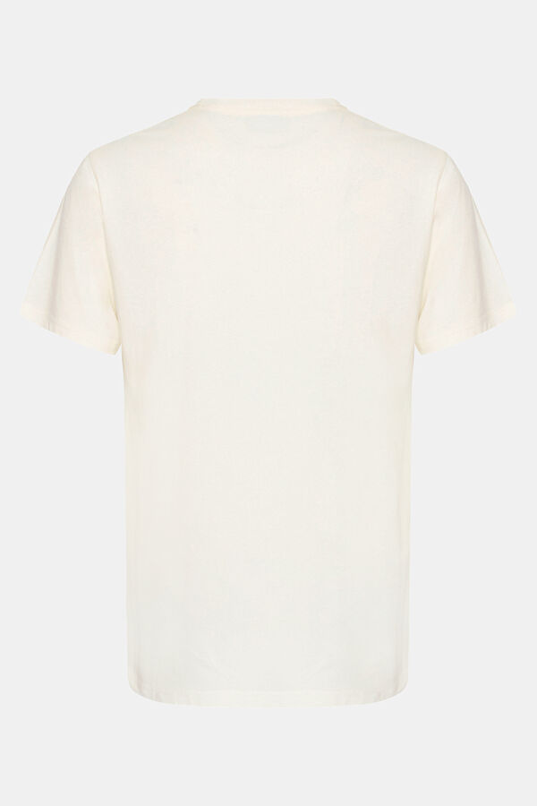 Ekru Bisiklet Yaka Baskılı T-Shirt 2