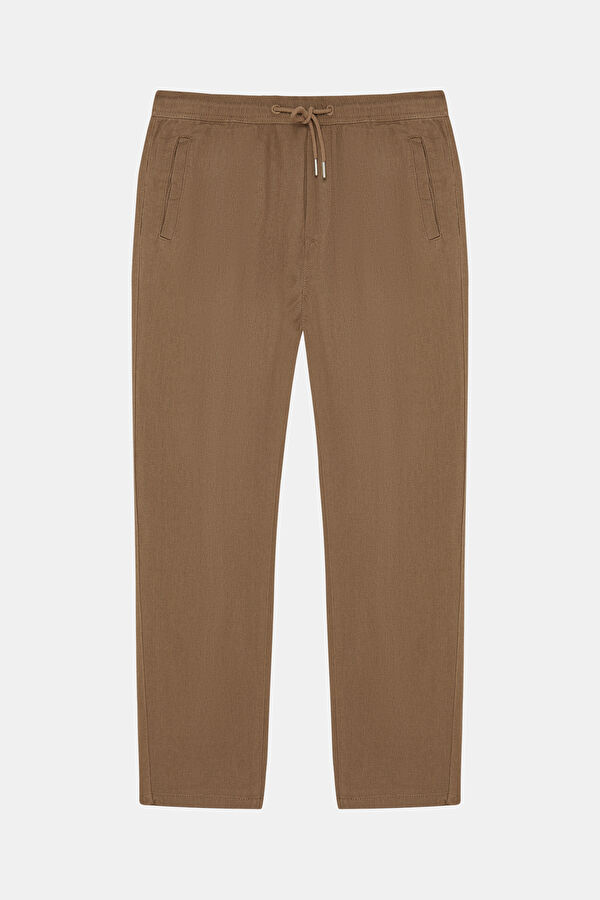 Coffee Brown Slim Fit Linen Viscose Men's Trousers