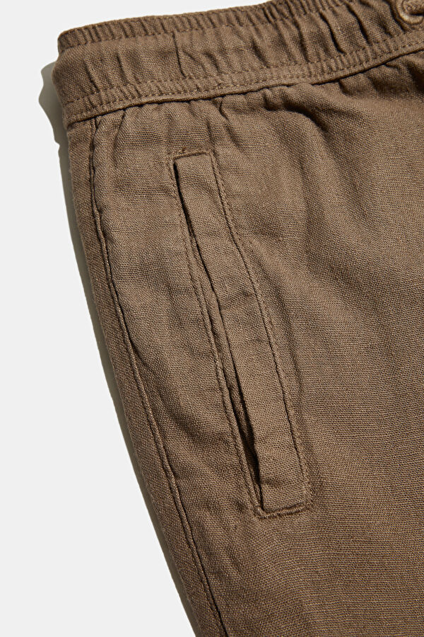 Coffee Brown Slim Fit Linen Viscose Men's Trousers 4