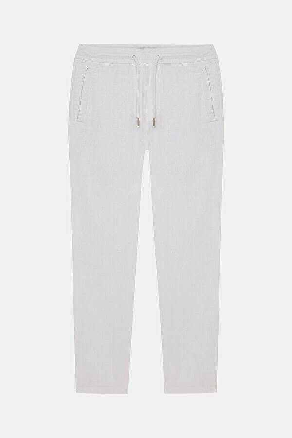 White Slim Fit Linen Viscose Men's Trousers
