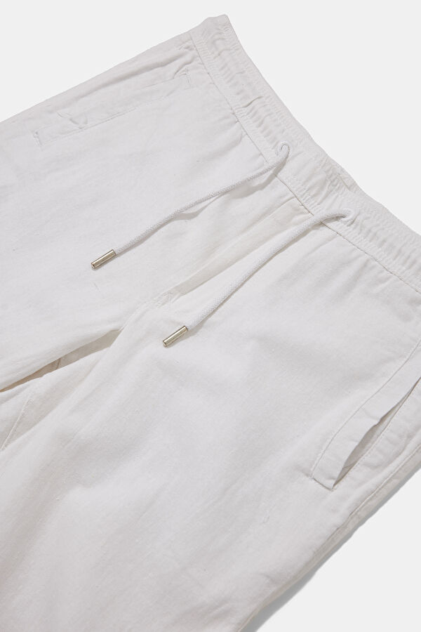 White Slim Fit Linen Viscose Men's Trousers 3