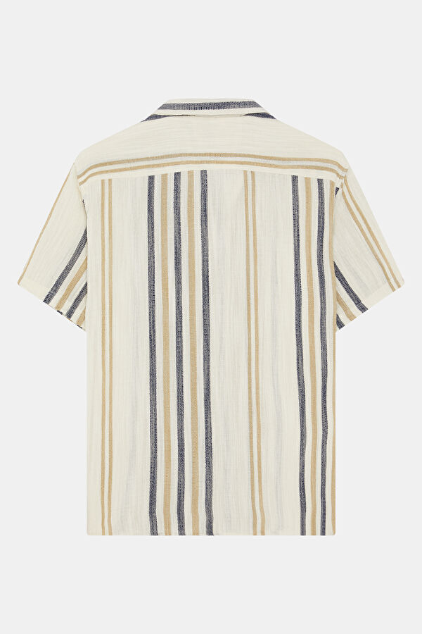 Relax Fit Cream Striped Resort Collar Men's Shirt 2