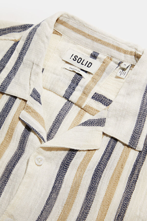 Relax Fit Cream Striped Resort Collar Men's Shirt 3