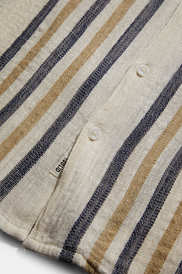 Relax Fit Cream Striped Resort Collar Men's Shirt 4