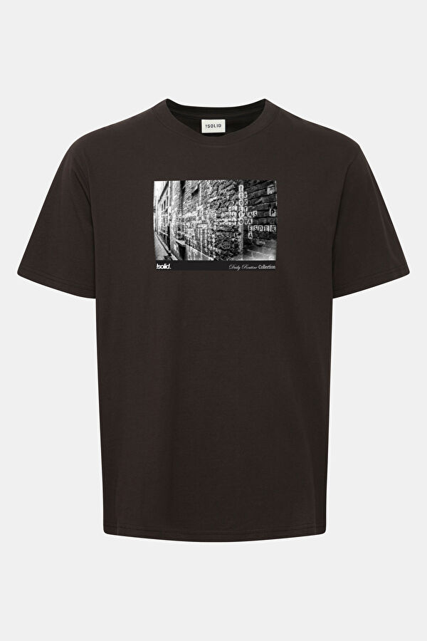 Siyah Bisiklet Yaka Baskılı Erkek T-Shirt