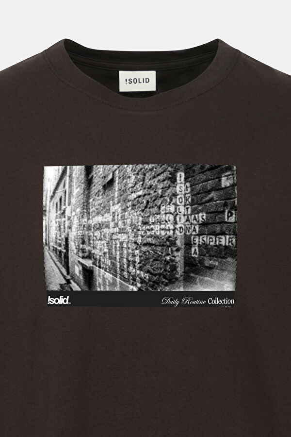 Siyah Bisiklet Yaka Baskılı Erkek T-Shirt 3