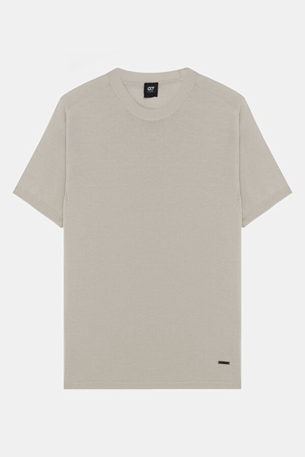 Relax Kalıp Bej Bisiklet Yaka Erkek T-Shirt