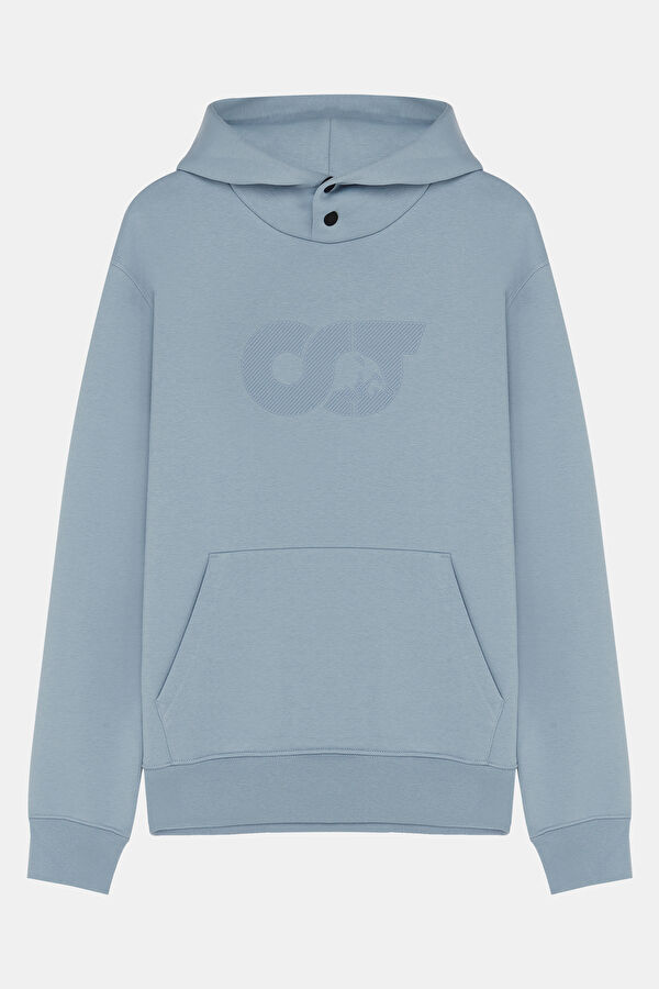 Açık Mavi Relax Kalıp Kapuşonlu Erkek Sweatshirt