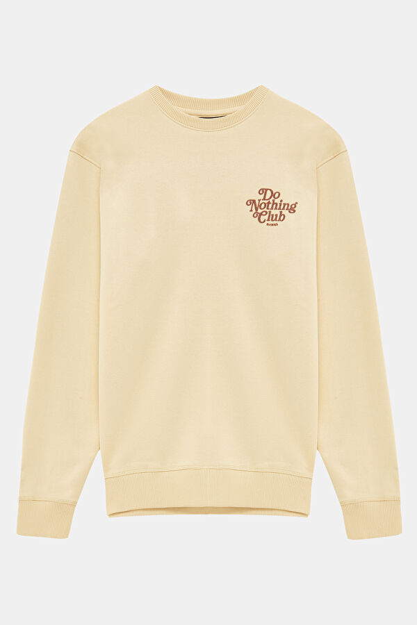 Krem Relax Kalıp Bisiklet Yaka Erkek Sweatshirt 3