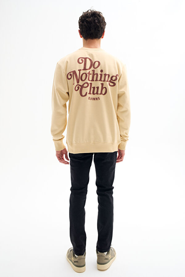 Krem Relax Kalıp Bisiklet Yaka Erkek Sweatshirt 2