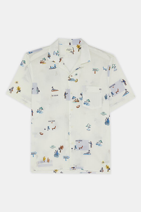 Cream Design Filled Resort Collar Shirt