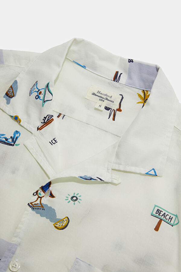 Cream Design Filled Resort Collar Shirt 3