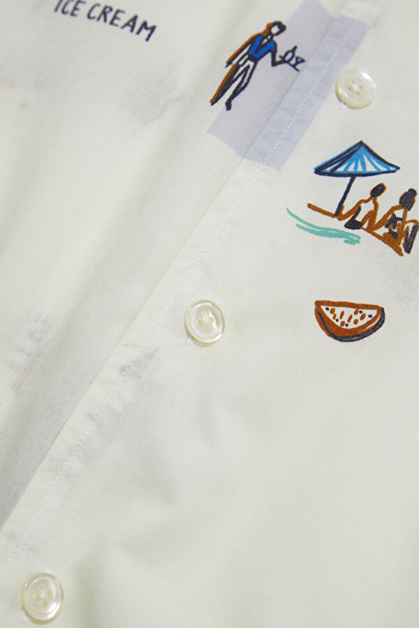 Cream Design Filled Resort Collar Shirt 4