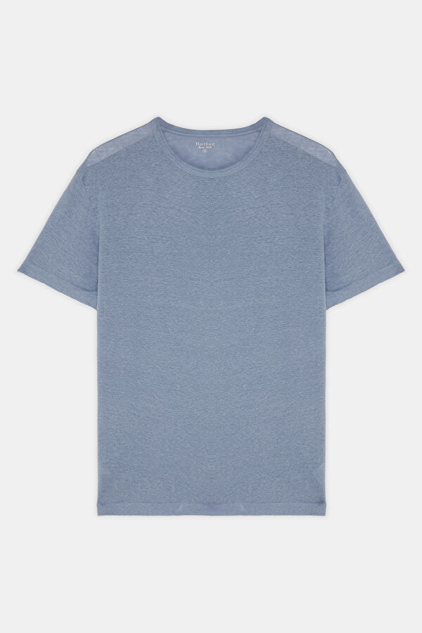 Açık Mavi Bisiklet Yaka Keten Erkek T-Shirt