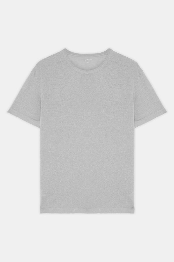 Açık Gri Bisiklet Yaka Keten Erkek T-Shirt