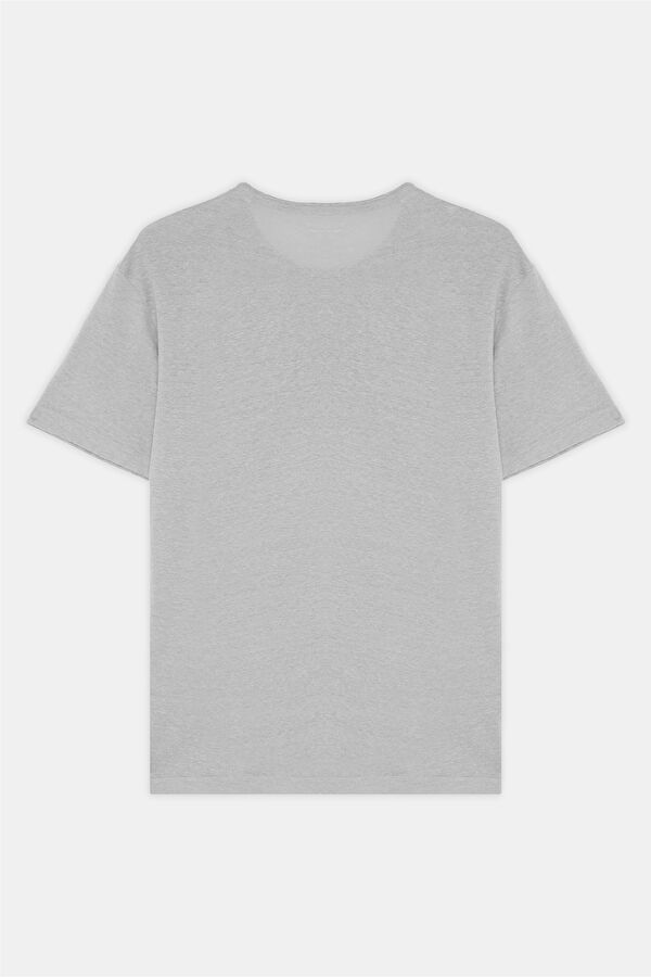 Açık Gri Bisiklet Yaka Keten Erkek T-Shirt 2